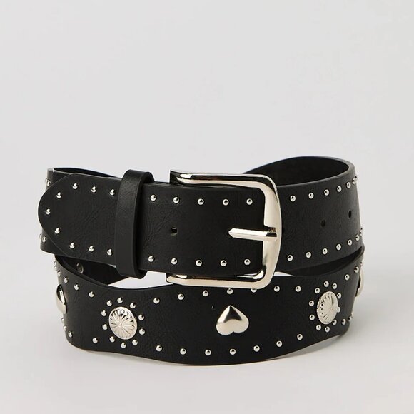 Studded Black Faux Leather Belt - Large - Picture 2 of 7
